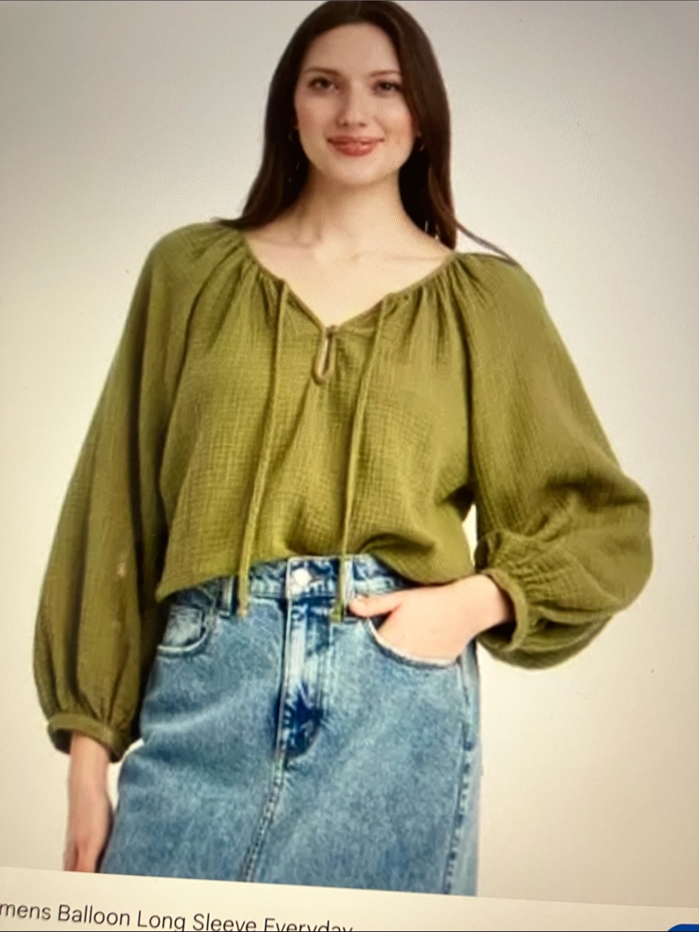 Universal Threads Olive Green Balloon-Sleeve Women’s Top